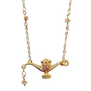 Gold and Pink Lamp Pendant Necklace